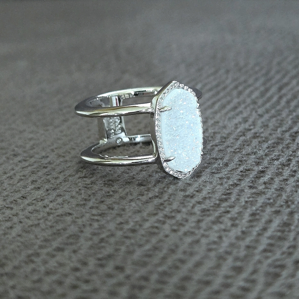 Kendra Scott "Elyse" Double✌️ Band White Iridescent Drusy Ring💍 - Picture 5 of 16